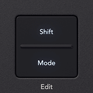 A cutout image of the Launch Control XL 3's top panel showing just the Shift (top) and Mode (bottom) buttons. The Mode button also doubles up as the Edit button.