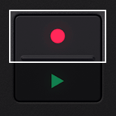 A cutout image of the Launch Control XL 3's top panel showing just the record (top) and play (bottom) buttons.