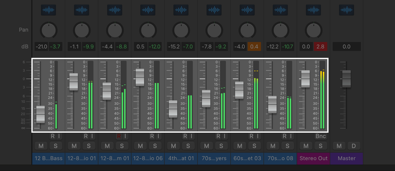 A screenshot of Logic Pro with the Fader controls highlighted.