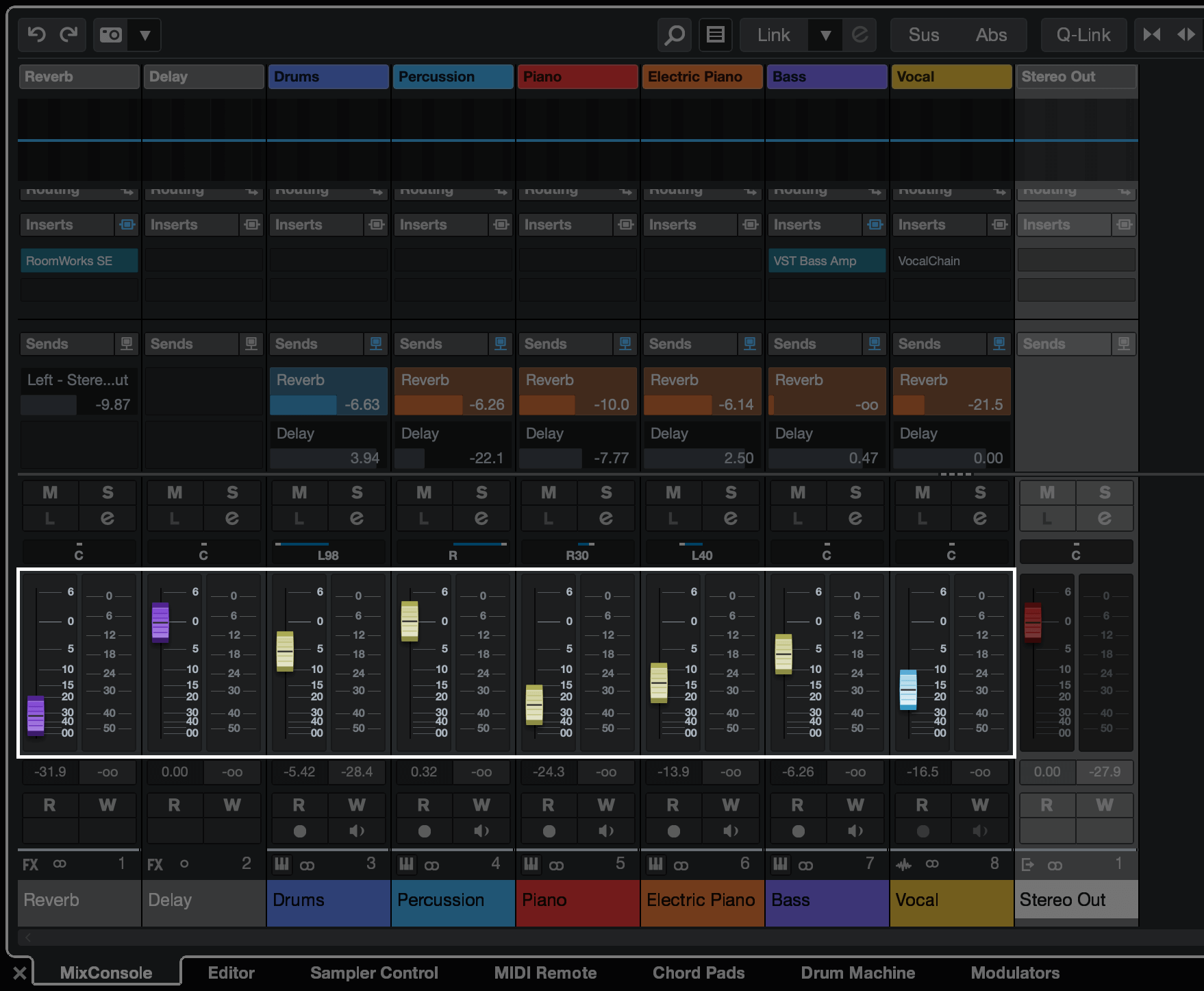 A screenshot of Cubase with the Fader controls highlighted.