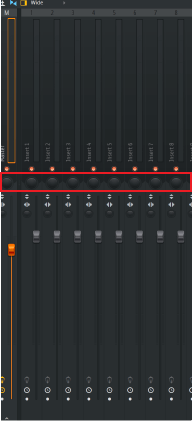 A screenshot of FL Studio's mixer with the pan controls highlighted.