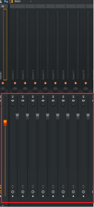 A screenshot of FL Studio's mixer with the volume controls highlighted.