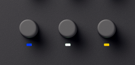 A diagram of three encoders showing the different pan position's LED feedback, Left, Centre, Right.