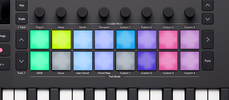 Ableton Live's clip launch pad layout showing the Launchkey's pads matching the clips in Ableton Live's session view.