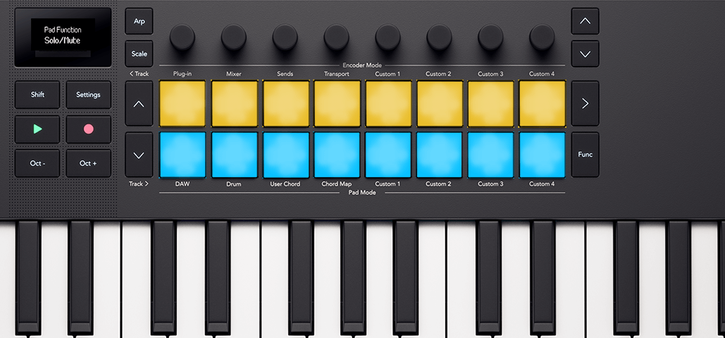 Launchkey's pad colour layout for the Solo/Mute mode.