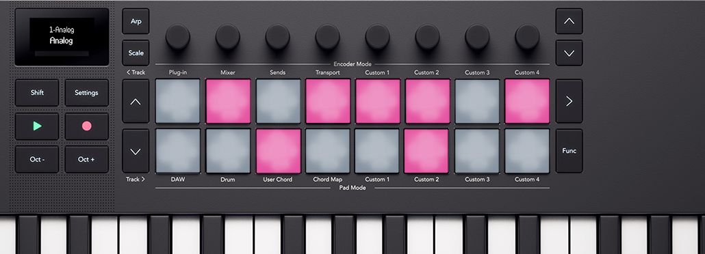 Launchkey's pads reflecting Ableton's melody sequencer.