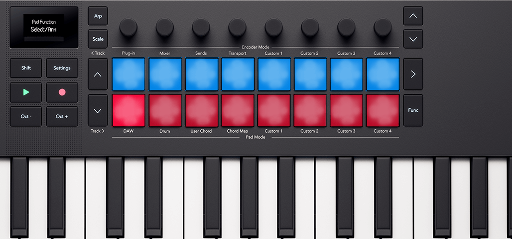 Launchkey's pad colour layout for the Select/Arm mode.