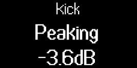 Launchkeys screen when you adjust FL studio's EQ showing the track name, the parameter and its value in dB or Hz.