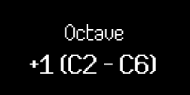 The screen shows Octave, the change, and the current keyboard range.