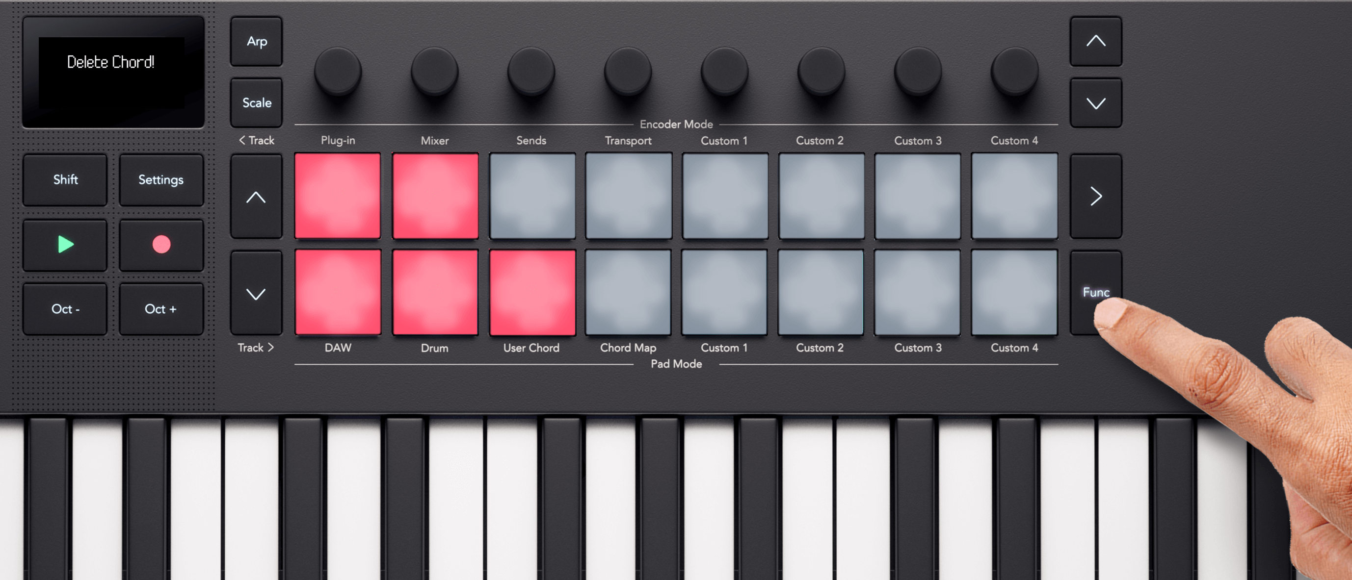 A pad diagram showing the pad colours when deleting chords in User Chord mode.