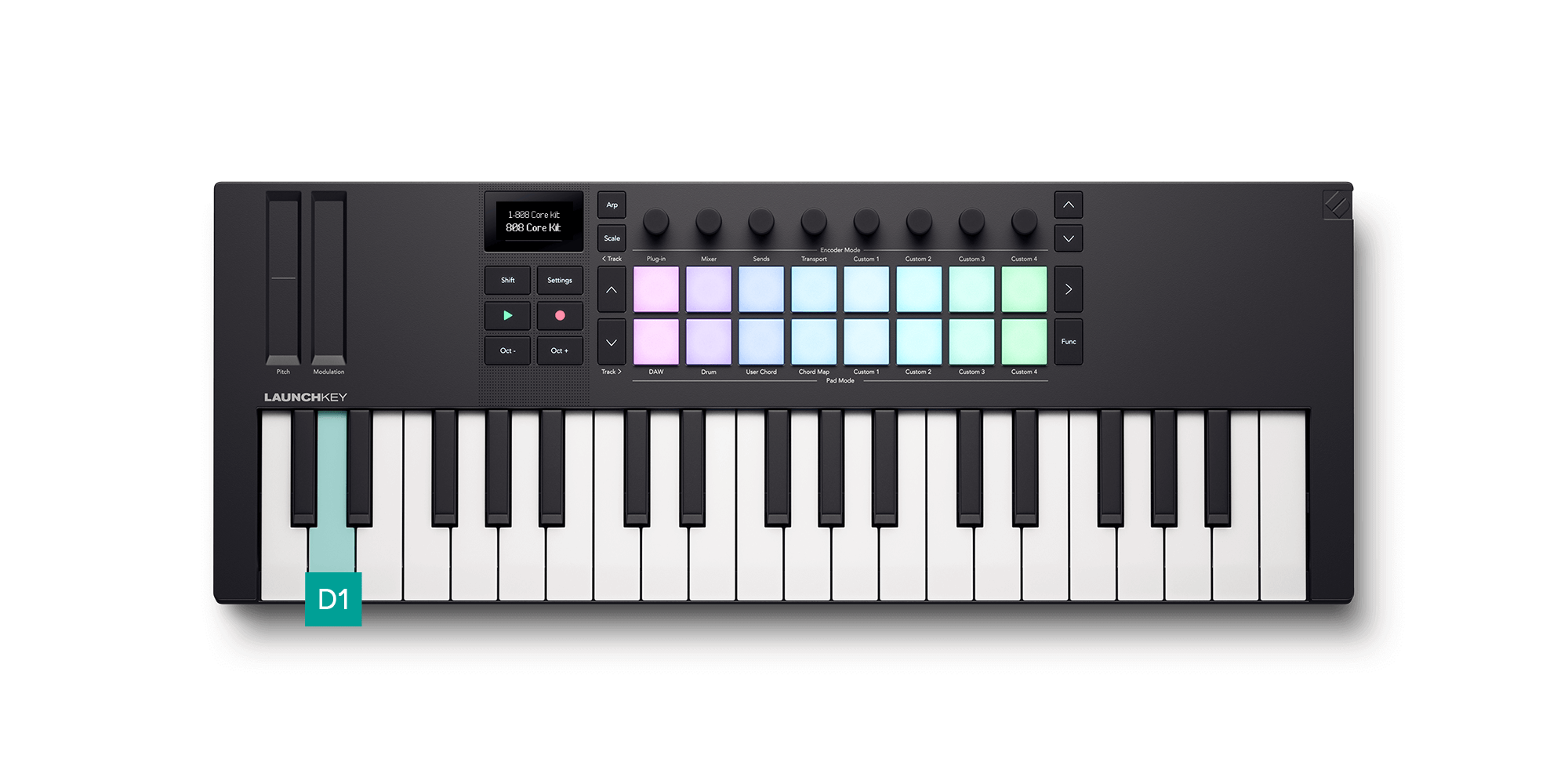 Launchkey's pads reflecting Ableton's drum sequencer.