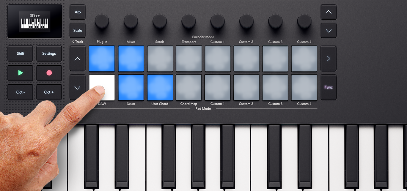A pad diagram showing the pad colours in User Chord mode.