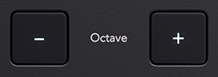 The Launchkey MK4 25 Octave buttons, - to the left + to the right.