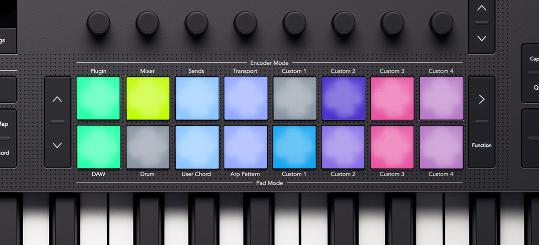 Ableton Live's clip launch pad layout showing the Launchkey's pads matching the clips in Ableton Live's session view.