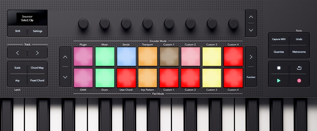 Launchkey's pads lit showing which clips you can select to display and sequence.
