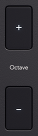 The Launchkey MK4 Octave buttons, + at the top, - at the bottom.