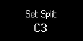 When you change the Split point, the screen shows Set Split and the note and octave value of the current split point.