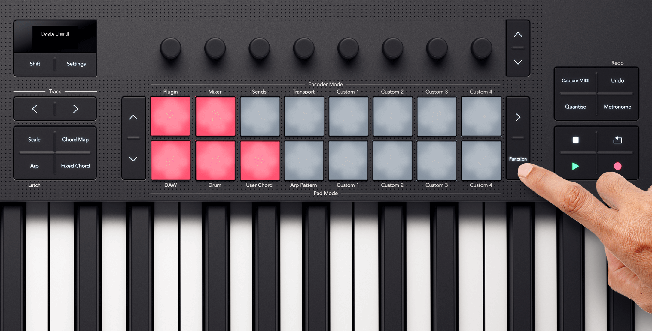 A pad diagram showing the pad colours when deleting chords in User Chord mode.