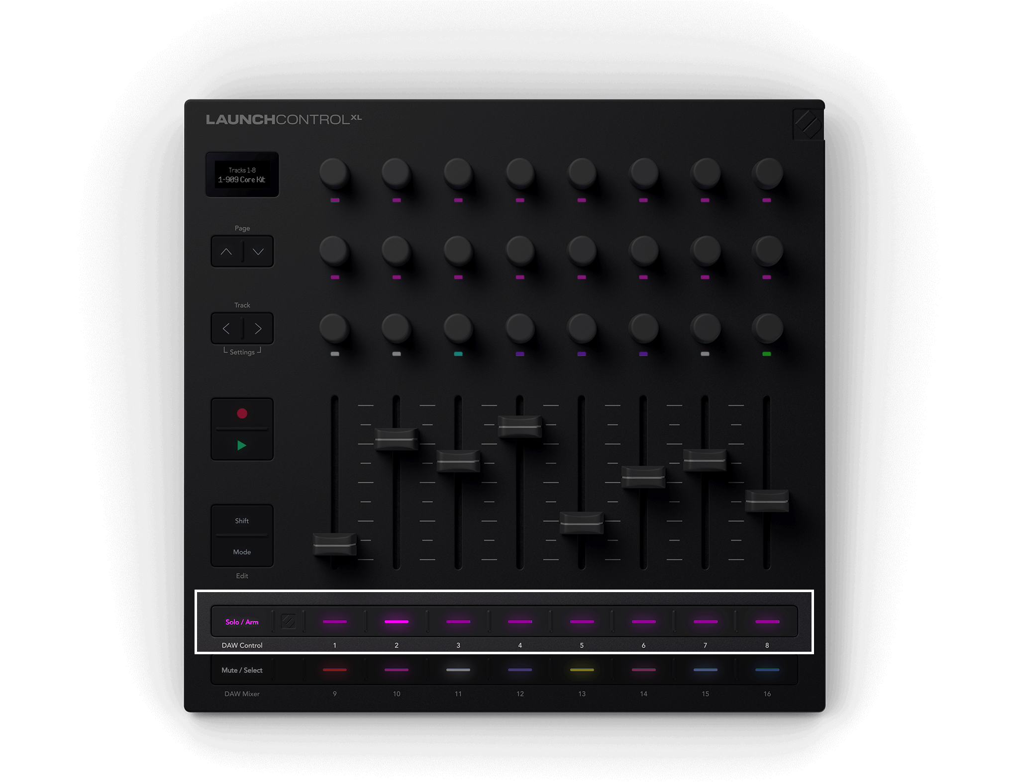 LCXL3_Cubase_DAW_Control_Solo_lights_selection.png